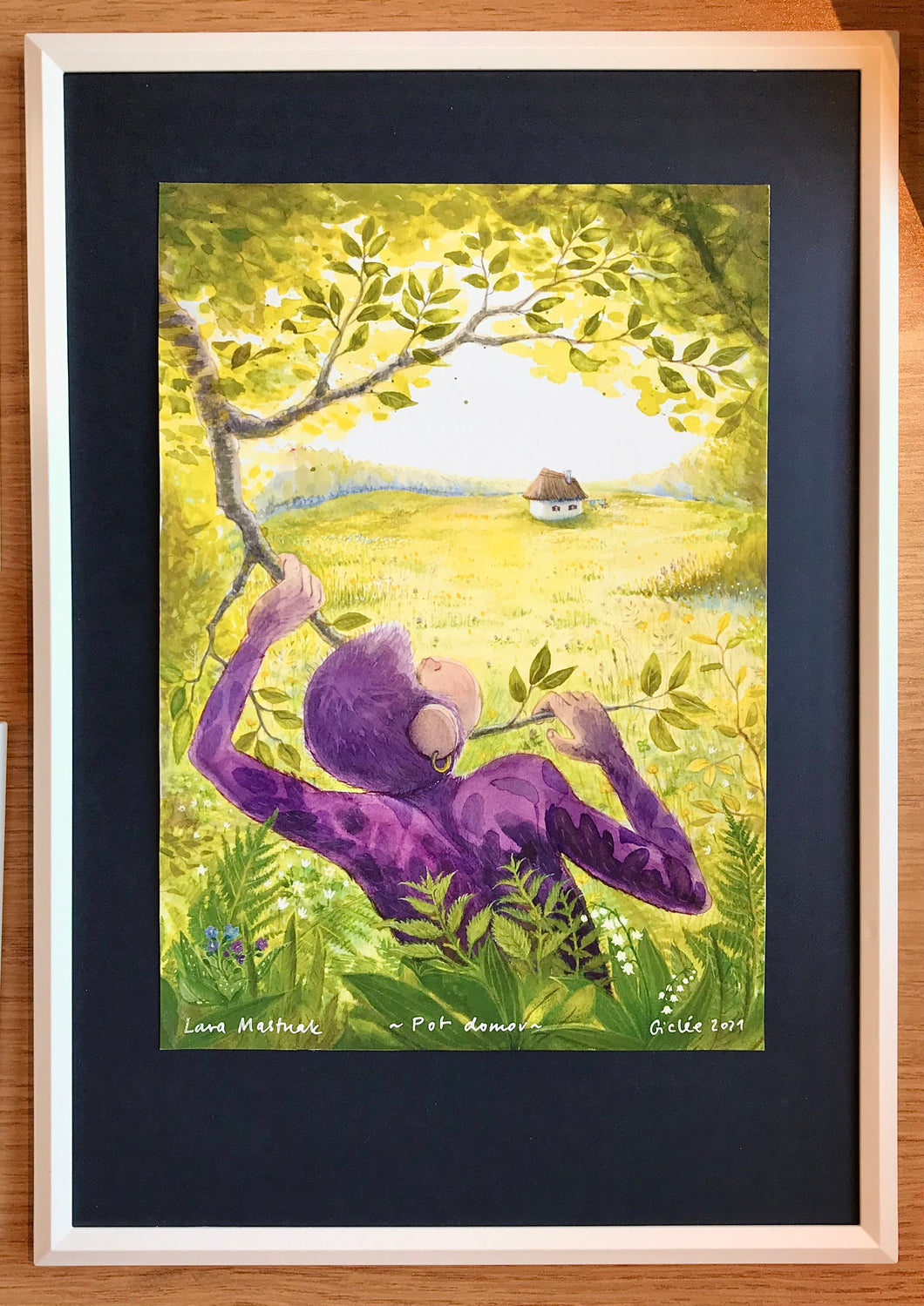 Pot domov. Ilustracija v okvirju velikosti 18x21cm (okvir 21x30cm)